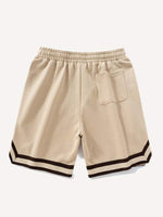 Striped Letter Graphic Drawstring Waist Shorts