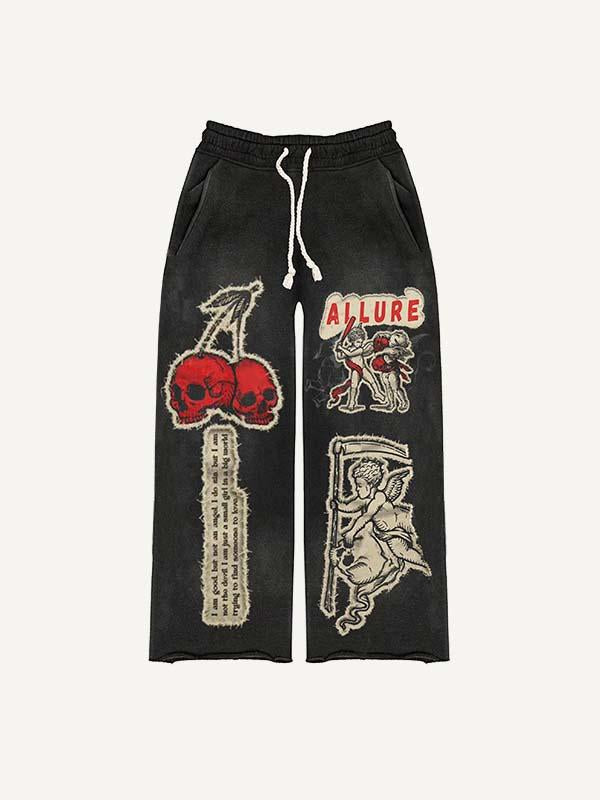 Little Angel&Demon&Skull Faux Decal Print Elastic Waist Pants
