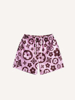 Floral Print Mesh Drawstring Waist Shorts