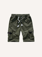 Solid Color Flap Pocket Side Drawstring Waist Cargo Shorts
