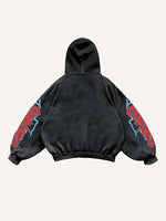 Lightning&Tiger&Letter Print Slant Pockets Hoodie