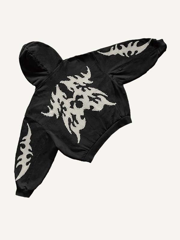 Graphic Faux Decal Print Zip Up Hooded Coat