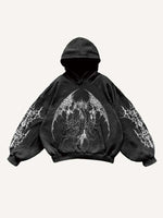 Demon Figure&Wing Graphic Print Slant Pockets Hoodie