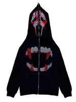 Vampire Fangs Skull Sequin Zip Up Hooded Coat
