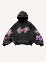 Skull&Letter&Fire&Money&Palm Faux Decal Print Slant Pockets Hoodie