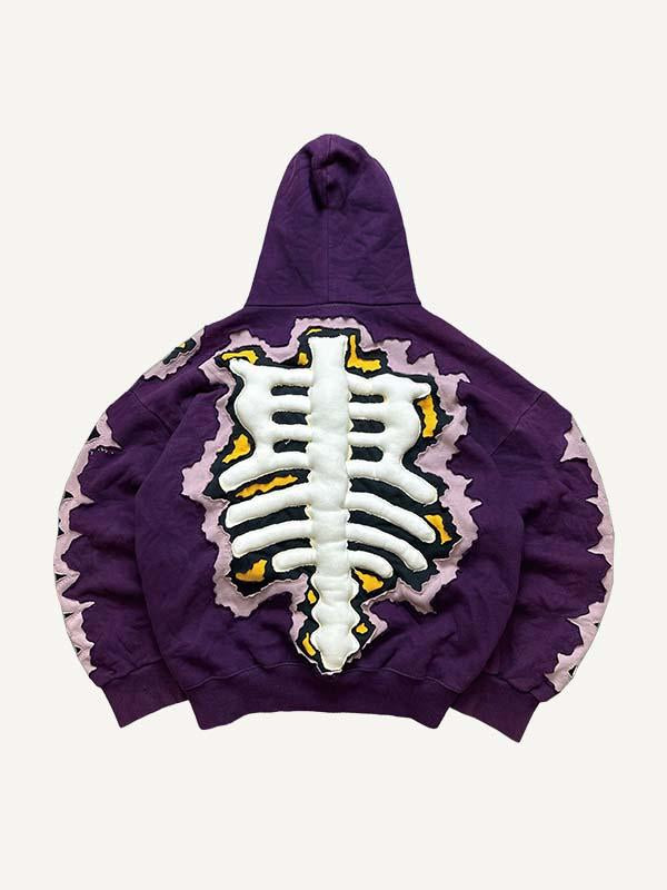 Skeleton Faux Decal Print Slant Pockets Hoodie