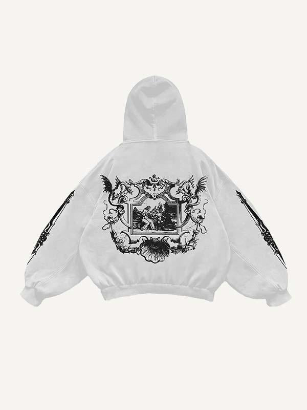 Dragon&Figure Graphic Print Slant Pockets Hoodie