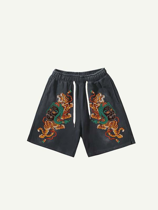 Tiger&Demon Print Drawstring Waist Shorts
