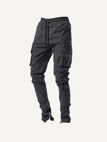 Solid Color Flap Pocket Side Zipper Detail Drawstring Waist Cargo Pants