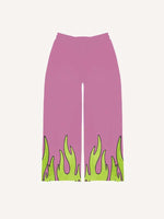 Eyeball&Skull&Star&Tongue&Fire Print Elastic Waist Pants