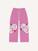 Heart&Letter Faux Decal Print Elastic Waist Pants