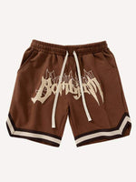 Striped Letter Graphic Drawstring Waist Shorts