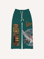 Figure&Wing&Letter Print Elastic Waist Pants
