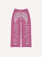 Wing&Letter Faux Decal Print Elastic Waist Pants