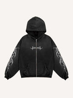 Figure&Wing&Graphic Print Zip Up Hooded Coat