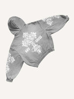 Figure&Cross&Floral Print Slant Pockets Hoodie