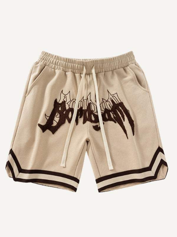 Striped Letter Graphic Drawstring Waist Shorts