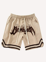 Striped Letter Graphic Drawstring Waist Shorts