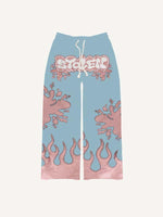 Colorblock Graphic Faux Decal Print Elastic Waist Pants