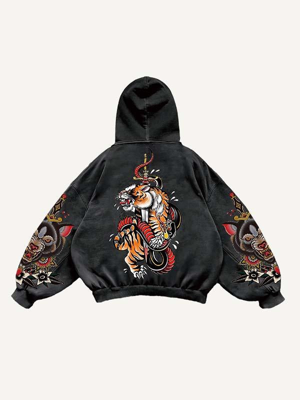 Letter&Animal Print Slant Pockets Hoodie
