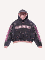 Colorblock Heart&Star Skeleton Team Graphic Faux Decal Print Slant Pockets Hoodie