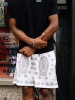 Mary&Floral Print Mesh Drawstring Waist Shorts