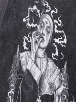 Distressed Washed Nun&Letter Graphic Print Round Neck T-shirt