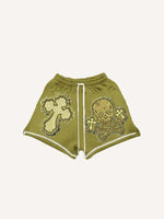 Cross&Skull Faux Decal Print Drawstring Waist Shorts