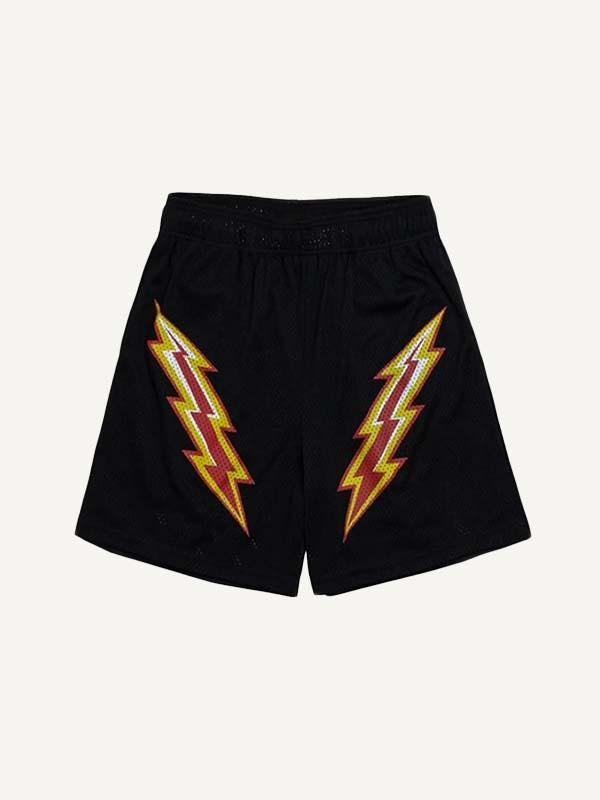 Lightning Print Mesh Drawstring Waist Shorts