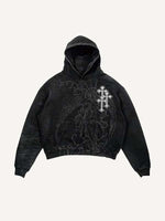 Angel&Cross Graphic Print Slant Pockets Hoodie