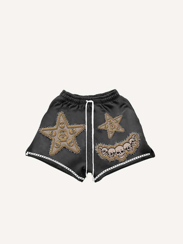 Skull&Star Faux Decal Print Drawstring Waist Shorts