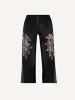 Cross&Letter Print Elastic Waist Pants