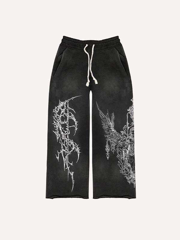 Figure&Wing&Graphic Print Elastic Waist Pants