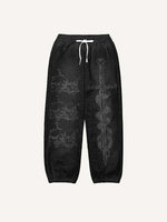 Sword&Snake&Letter&Skull Print Elastic Waist Pants