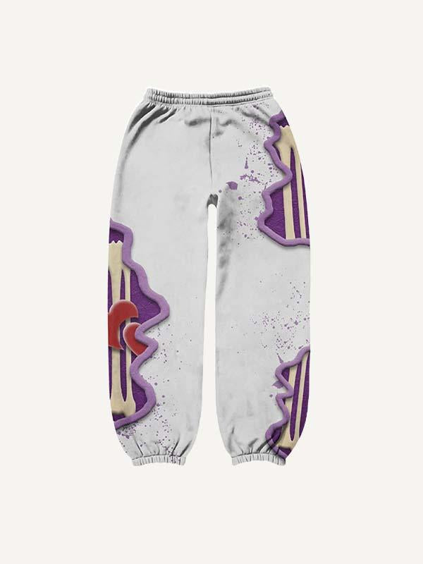 Skeleton&Heart Faux Decal Print Elastic Waist Pants