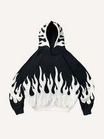 Colorblock Fire Faux Decal Print Slant Pockets Hoodie