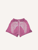 Wing Faux Decal Print Drawstring Waist Shorts