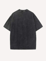 Distressed Washed Tiger&Floral Print Round Neck T-shirt