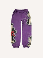 Skeleton&Heart Faux Decal Print Elastic Waist Pants