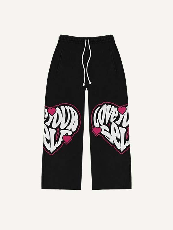 Heart&Letter Faux Decal Print Elastic Waist Pants