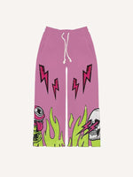 Eyeball&Skull&Star&Tongue&Fire Print Elastic Waist Pants