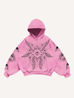 Wing&Eye&Graphic Print Slant Pockets Hoodie