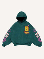 Figure&Lips&Heart&Letter Faux Decal Print Slant Pockets Hoodie