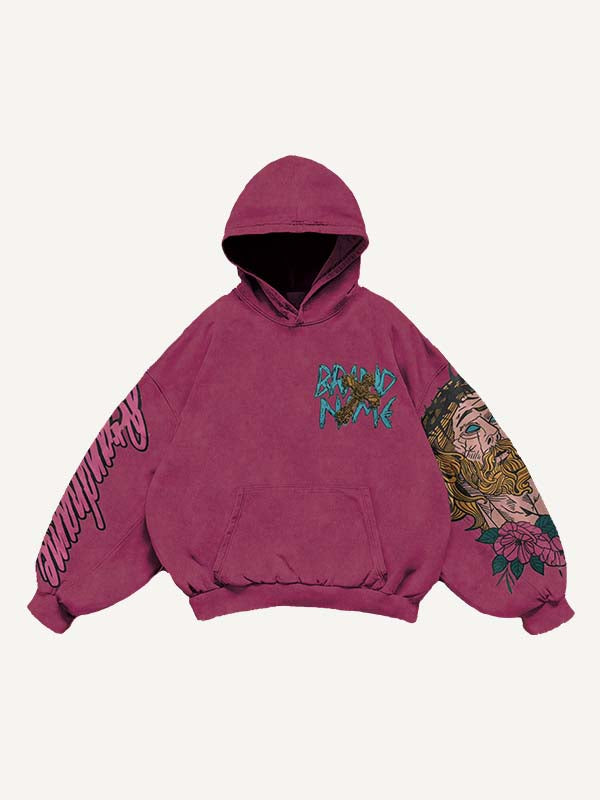 Figure&Letter&Cross Print Slant Pockets Hoodie