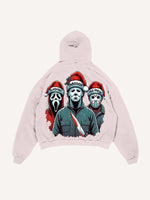 Distressed Washed Christmas Horror Print Slant Pockets Hoodie