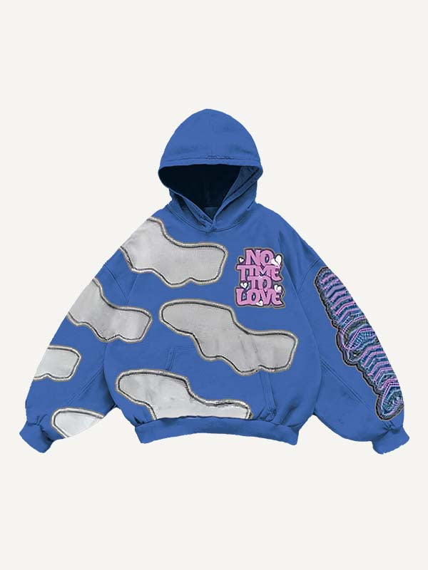 No Time To Love&Heart Faux Decal Print Slant Pockets Hoodie