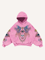 Eye&Wing Print Slant Pockets Hoodie