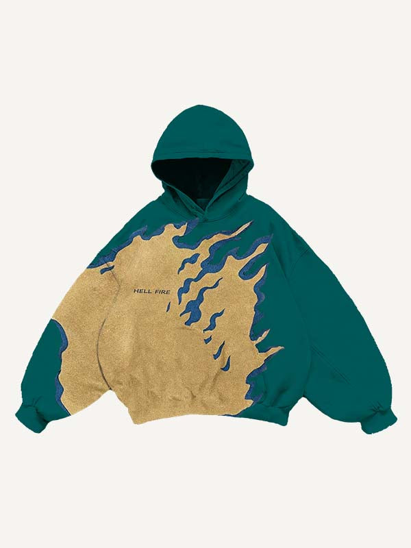 Fire Skeleton Print Slant Pockets Hoodie