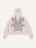 Distressed Washed Wing&Eye&Tears&Graphic Print Slant Pockets Hoodie