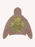 Distressed Washed Cross&Skull Faux Decal Print Slant Pockets Hoodie